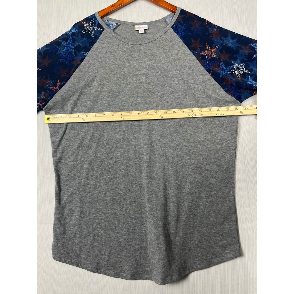 LuLaRoe Randy Raglan T-Shirt Women 2XL Gray Baseball Tee Stars Americana Casual - Picture 6 of 7